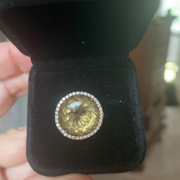 18k Yellow Gold With Diamonds & Lemon Smoky Citrine Ring Sz 6.5 - Picture 4 of 5